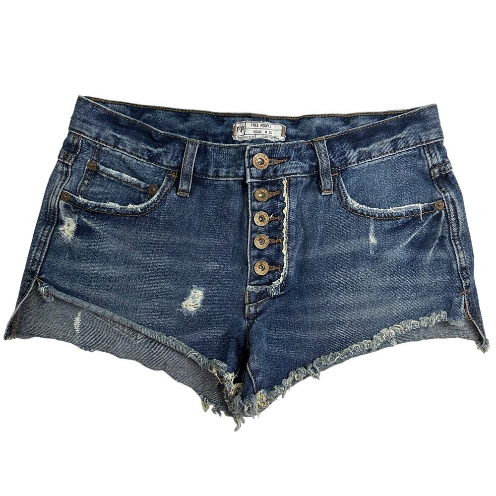 Free People Cut Off Jean Shorts Size 25‎ Short Shorts Button Front Distressed